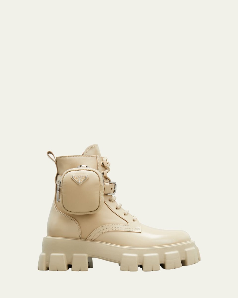 Leather Zip Pocket Combat Booties